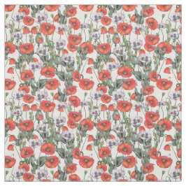 Patroon rode en Paarse papavers Stof
