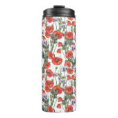 Patroon rode en Paarse papavers Thermosbeker (Voorkant)
