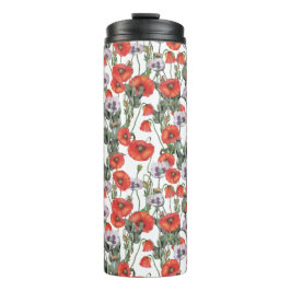 Patroon rode en Paarse papavers Thermosbeker