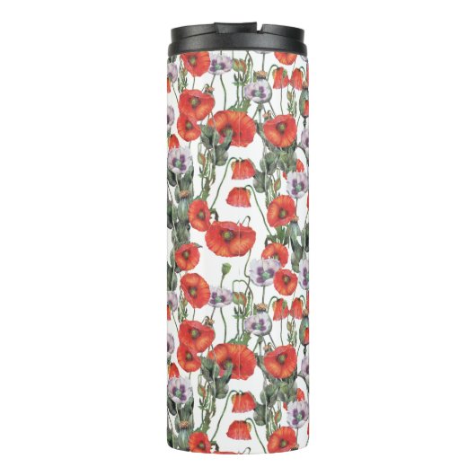 Patroon rode en Paarse papavers Thermosbeker (Achterkant)