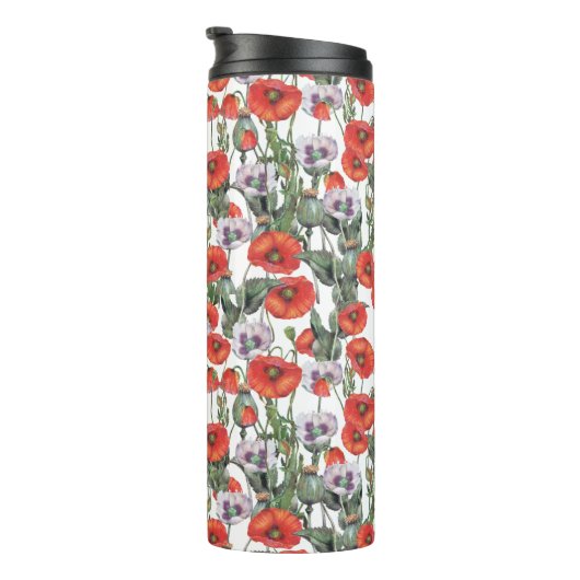 Patroon rode en Paarse papavers Thermosbeker (Geroteerd rechts)