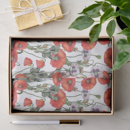 Patroon rode en Paarse papavers Tissuepapier (Geschenk)