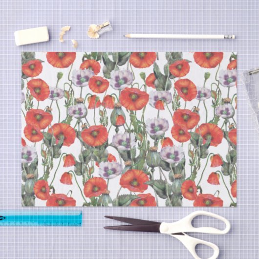 Patroon rode en Paarse papavers Tissuepapier (Craft)