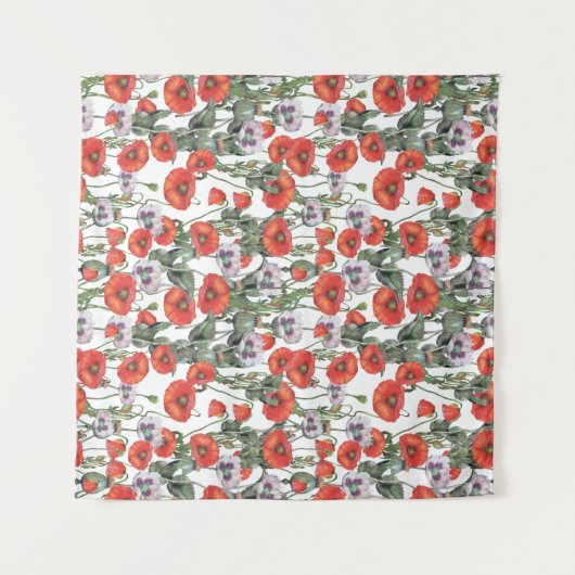 Patroon rode en Paarse papavers Wandkleed (Voorkant (horizontaal))