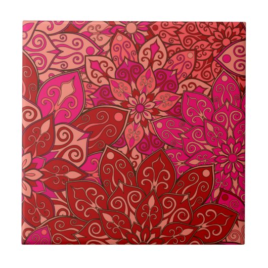 patroon rode en roze mandala tegeltje (Voorkant)