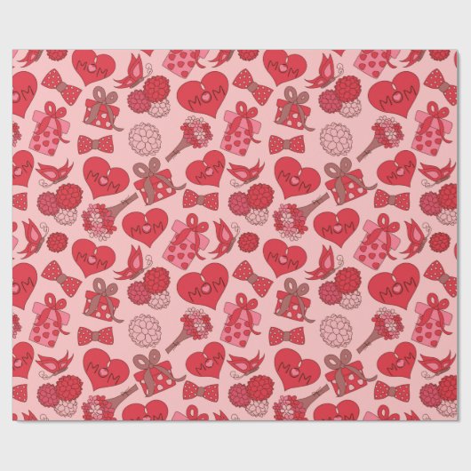 Patroon rode en roze Moederdag Cadeaupapier (Vlak)