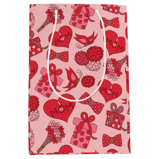 Patroon rode en roze Moederdag Medium Cadeauzakje (Voorkant)