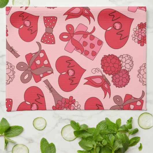 Patroon rode en roze Moederdag Theedoek (Gevouwen)