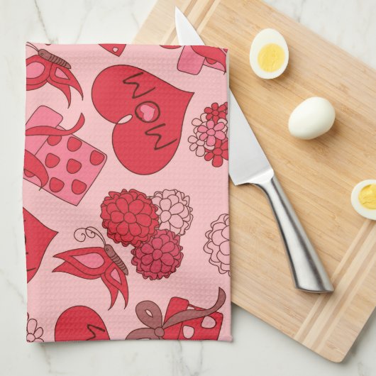 Patroon rode en roze Moederdag Theedoek (Quarter Fold)