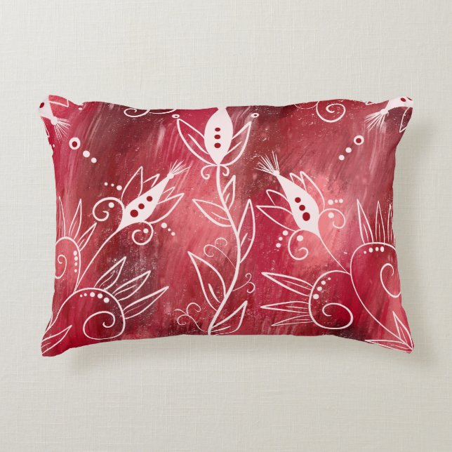 Patroon rode en witte flora accent kussen (Voorkant)