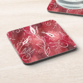 Patroon rode en witte flora bier onderzetter (Linkerzijde)