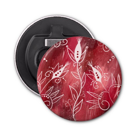 Patroon rode en witte flora button flesopener (Voorkant)