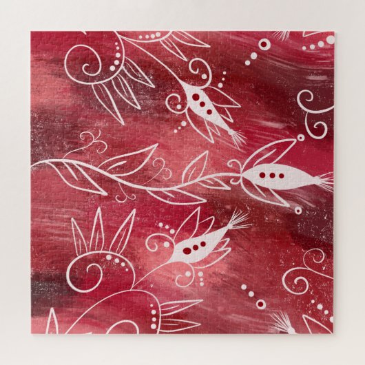 Patroon rode en witte flora legpuzzel (Horizontaal)