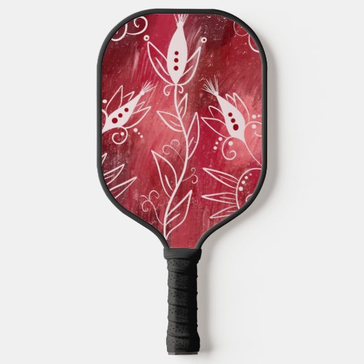 Patroon rode en witte flora pickleball paddle (Voorkant)