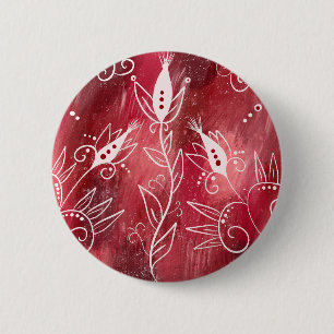 Patroon rode en witte flora ronde button 5,7 cm