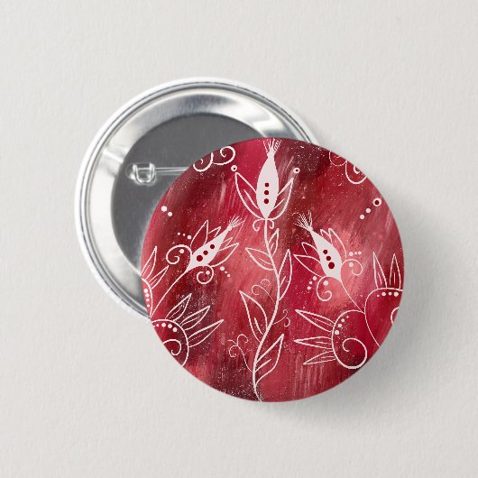 Patroon rode en witte flora ronde button 5,7 cm (Voorkant /achterkant)