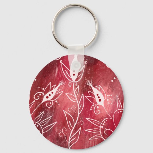 Patroon rode en witte flora sleutelhanger (Voorkant)