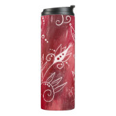Patroon rode en witte flora thermosbeker (Gedraaid links)
