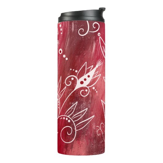 Patroon rode en witte flora thermosbeker (Gedraaid links)