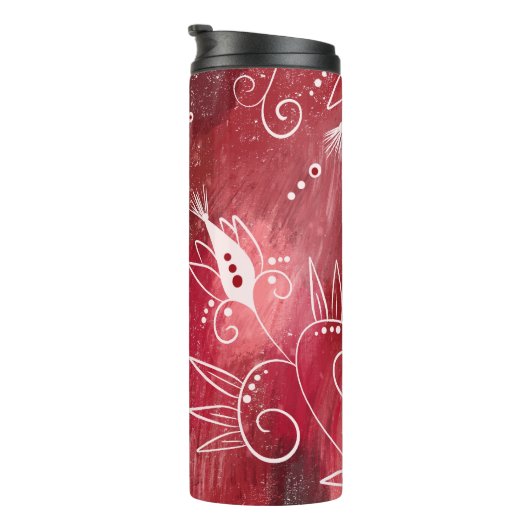 Patroon rode en witte flora thermosbeker (Geroteerd rechts)