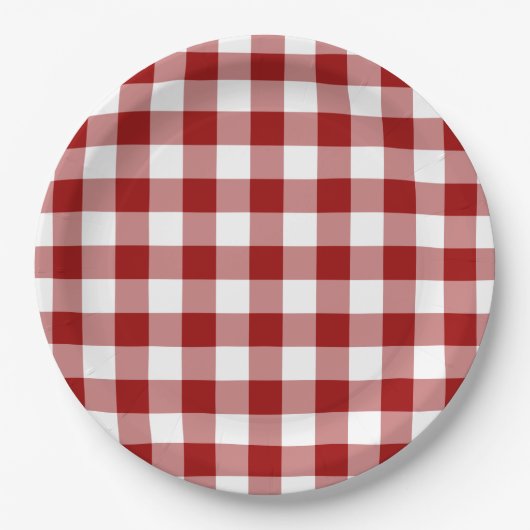 Patroon rode en witte gingham papieren bordje (Voorkant)