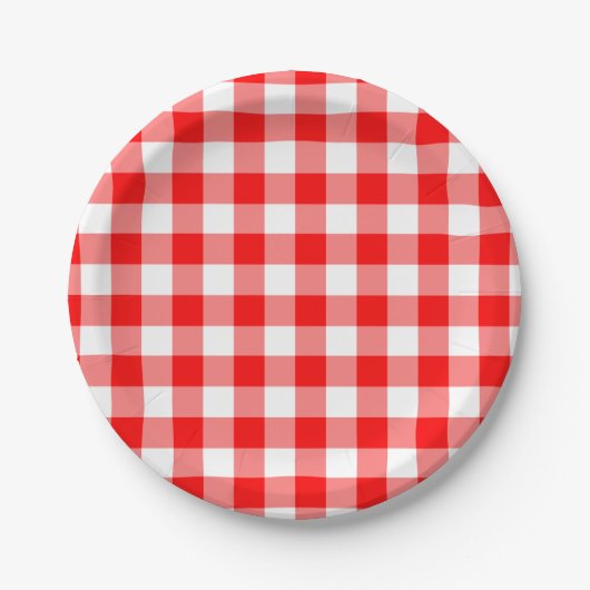 Patroon rode en witte gingham papieren bordje (Voorkant)
