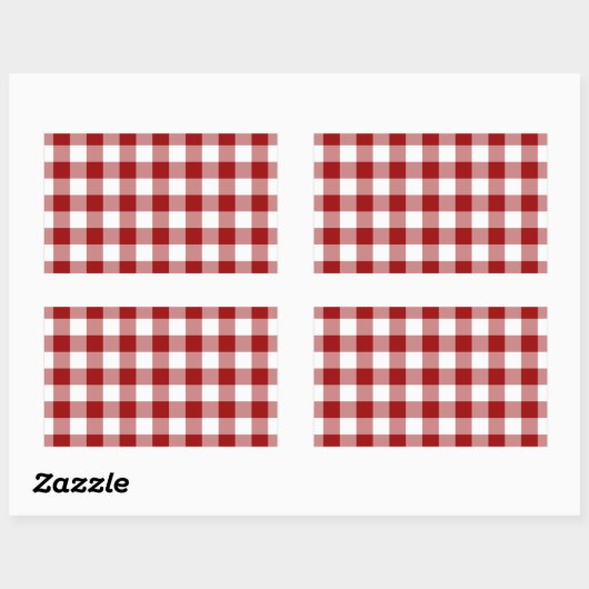 Patroon rode en witte gingham rechthoekige sticker (Vel)
