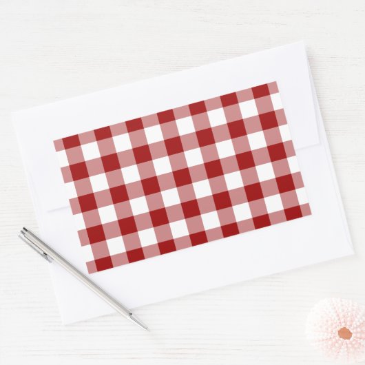 Patroon rode en witte gingham rechthoekige sticker (Envelop)