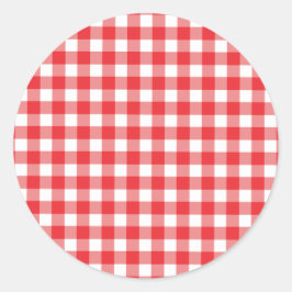 Patroon rode en witte gingham ronde sticker