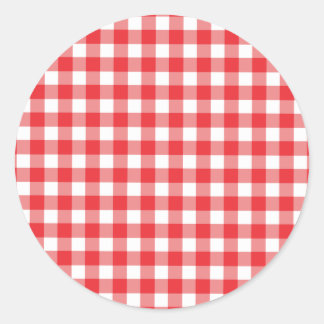 Patroon rode en witte gingham ronde sticker