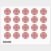 Patroon rode en witte gingham ronde sticker (Vel)