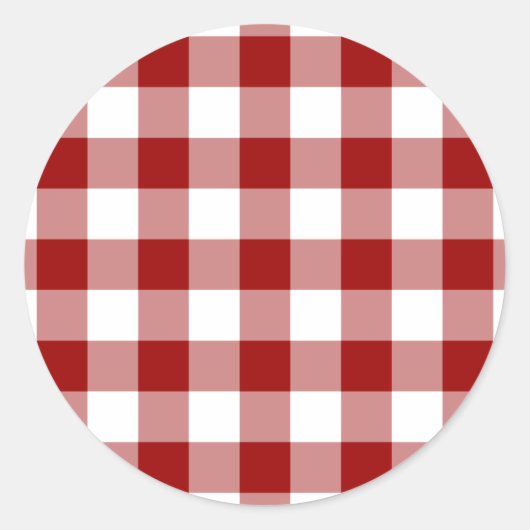 Patroon rode en witte gingham ronde sticker (Voorkant)