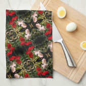 Patroon rode en witte Rozen Theedoek (Quarter Fold)