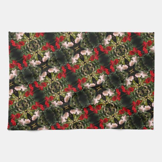 Patroon rode en witte Rozen Theedoek (Horizontaal)