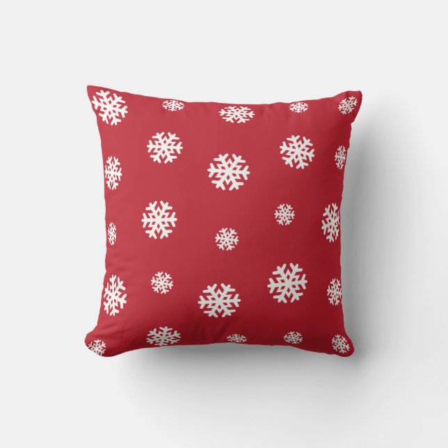Patroon rode en witte sneeuwvlokken | Kerstmis Kussen (Voorkant)
