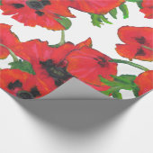 Patroon rode en zwarte oosterse papavers op wit cadeaupapier (Hoek)