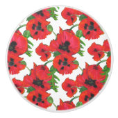 Patroon rode en zwarte oosterse papavers op wit keramische knop (Voorkant)