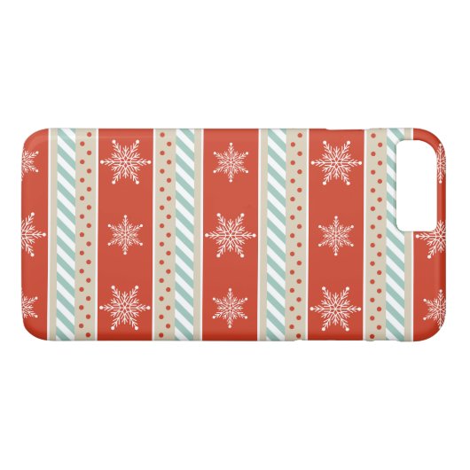 Patroon rode Mint Stripes Snowflakes Case-Mate iPhone Case (Achterkant (Horizontaal))