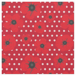 Patroon rode papavers en pooldots stof