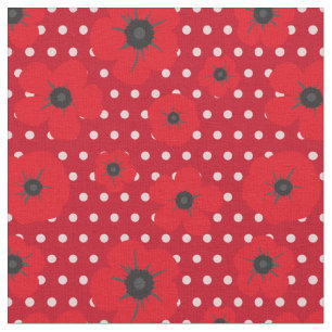 Patroon rode papavers en pooldots stof