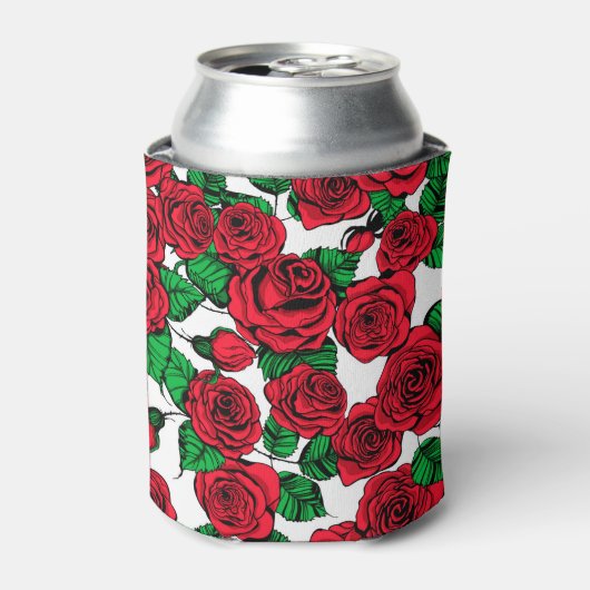 patroon rode rozen blikjeskoeler (Blikje Voorkant)