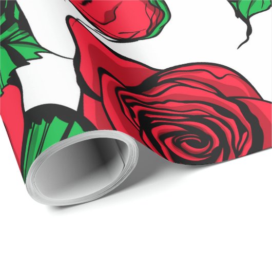 patroon rode rozen cadeaupapier (Rol Hoek)