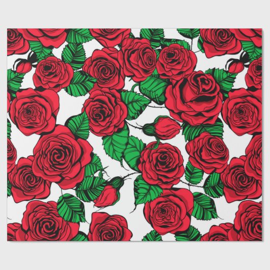 patroon rode rozen cadeaupapier (Vlak)