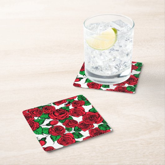 patroon rode rozen kartonnen onderzetters (Insitu)