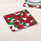 patroon rode rozen kartonnen onderzetters (Schuin)