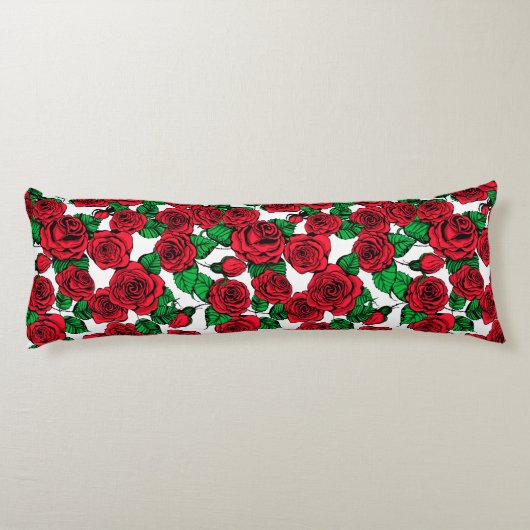 patroon rode rozen lichaamskussen (Achterkant)