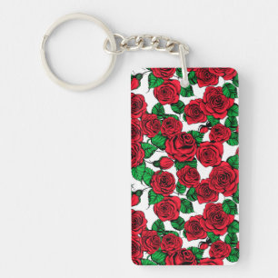 patroon rode rozen sleutelhanger