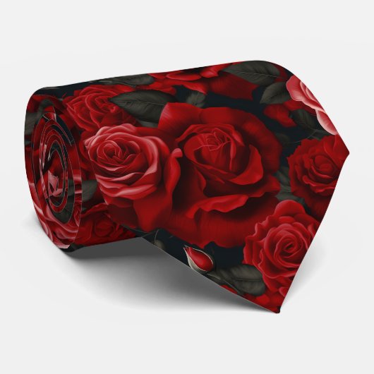 Patroon rode rozen stropdas (Opgerold)