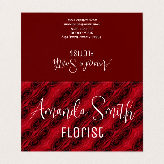 patroon rode rozen visitekaartje (Buitenkant ongevouwen)