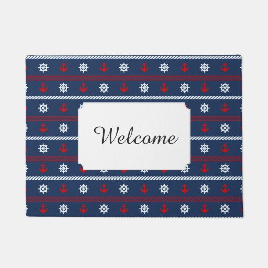 Patroon rode witte en blauwe oceaan | Jouw tekst t Deurmat (Voorkant)